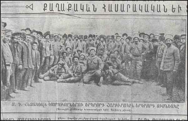 2 Hınçaq erməni könüllü alayının ikinci bölüyü Yeridasaret Hayastan (Gənc Ermənistan) qəzetindən 20 İyul 1915